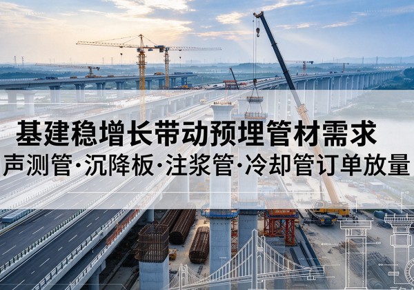 绵竹基建稳增长带动预埋监测管材需求，声测管、沉降板、注浆管订单持续放量